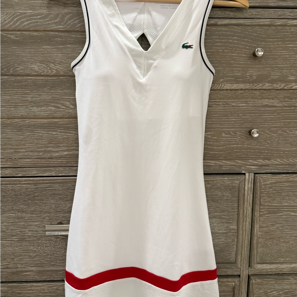 Lacoste White Tennis Dress with Red and Navy Trim